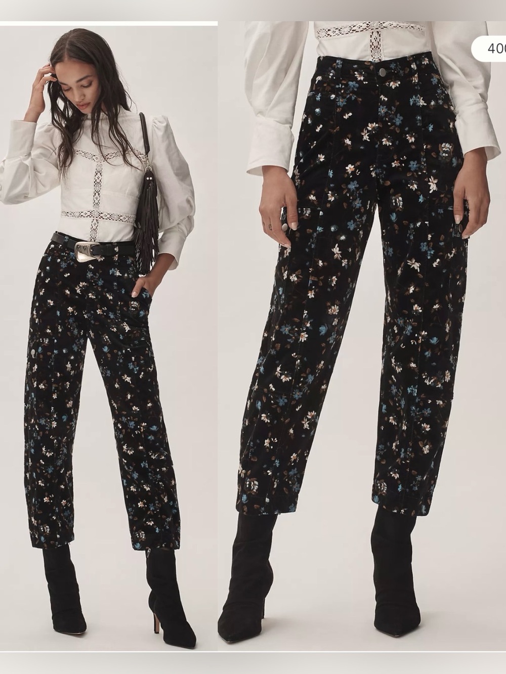 Anthropologie The  Carson Utility Barrel Pant Corduroy Edition Floral , size 2